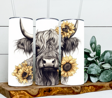 Load image into Gallery viewer, Highland Cow with sunflowers