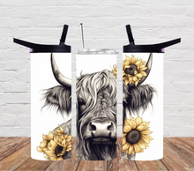 Load image into Gallery viewer, Highland Cow with sunflowers
