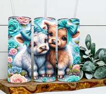 Load image into Gallery viewer, Highland cow duo blue floral
