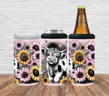Load image into Gallery viewer, Highland cow pink and yellow sunflowers