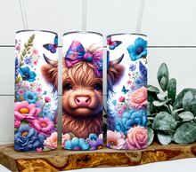 Load image into Gallery viewer, Highland cow with butterflies & flowers