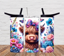 Load image into Gallery viewer, Highland cow with butterflies & flowers