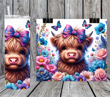 Load image into Gallery viewer, Highland cow with butterflies & flowers