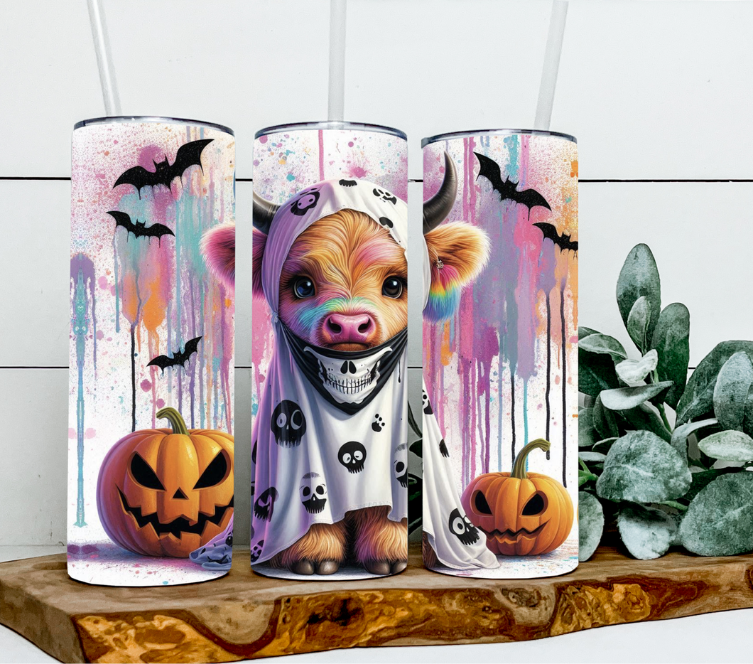Halloween highland cow ghost skulls