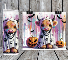 Load image into Gallery viewer, Halloween highland cow ghost skulls
