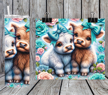 Load image into Gallery viewer, Highland cow duo blue floral
