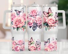Load image into Gallery viewer, 40oz Pink Roses &amp; Butterflies
