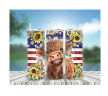 Load image into Gallery viewer, Patriotic Highland Cow Tumbler
