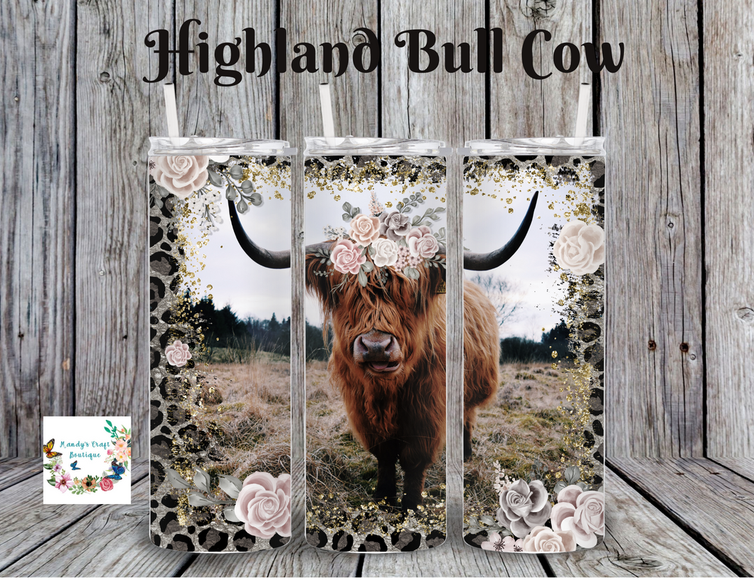 Highland Cow with Lepard Print Tumbler