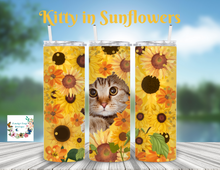 Load image into Gallery viewer, Kitty in Sunflowers Tumbler
